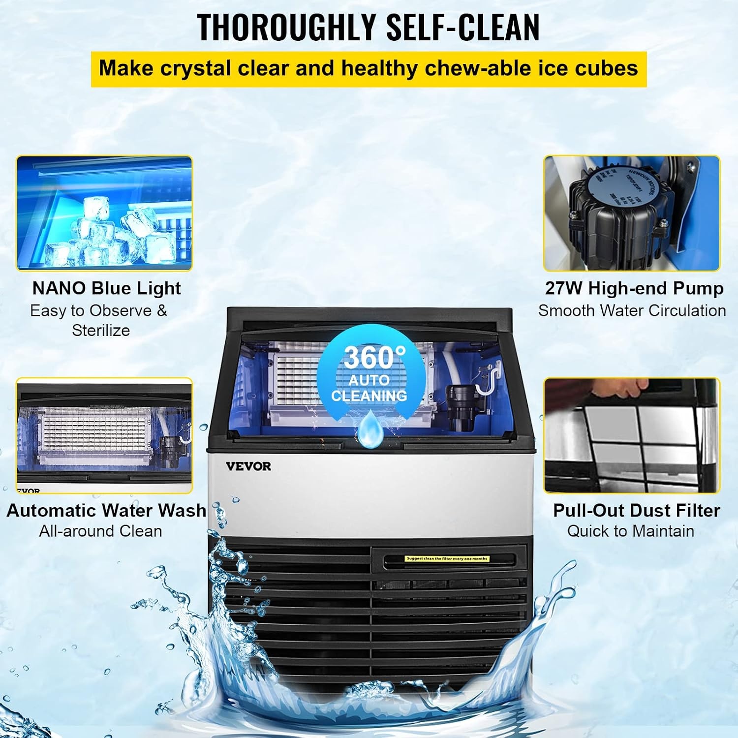 image:imageVEVOR 110V Commercial Ice Maker Machine 440LBS24H ETL Approved Stainless Steel Ice Machine with 77LBS Bin Air Cooling Professional Refrigeration Equipment Scoop and Connection Hose Includedwhite