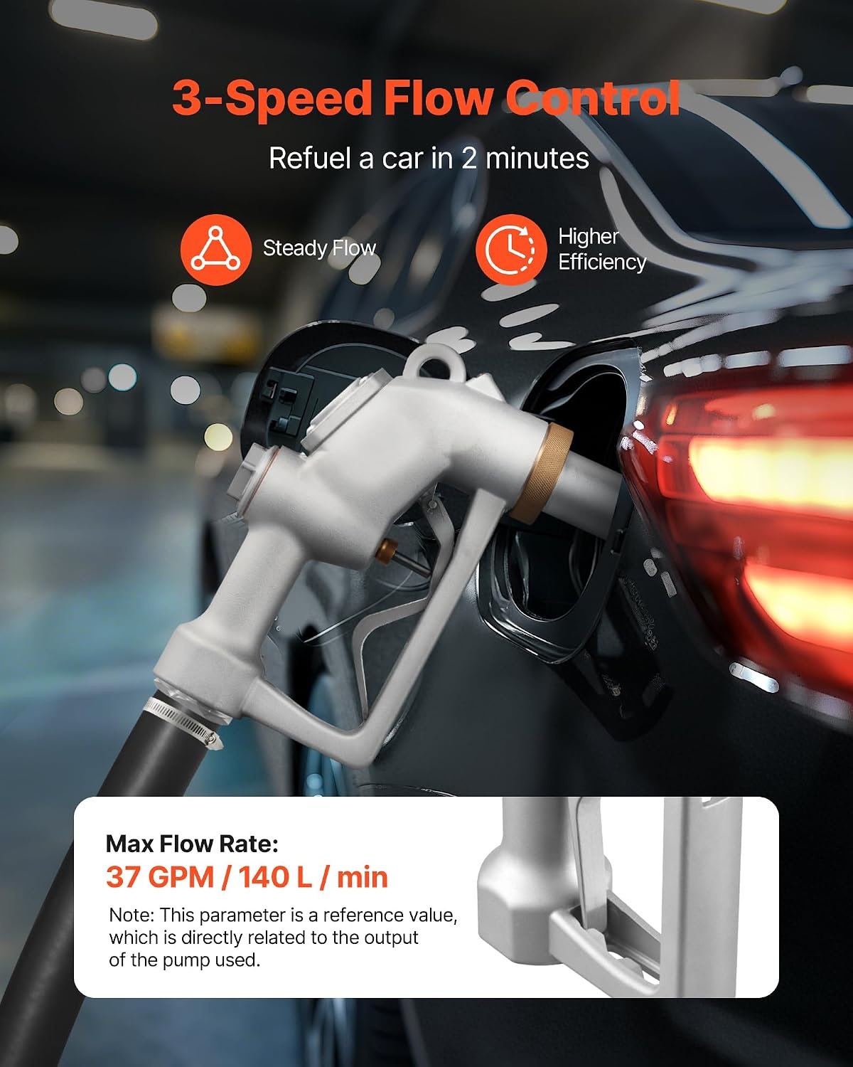 image:imageVEVOR 15 Inch Barb Automatic Fuel Nozzle with Swivel Max Flow Rate 37 GPM Auto Shut Off Diesel Gas Pump Nozzle with 3Speed Trigger Lock amp 15 Inch OD40 mm Spout for Gasoline Diesel KeroseneSilver
