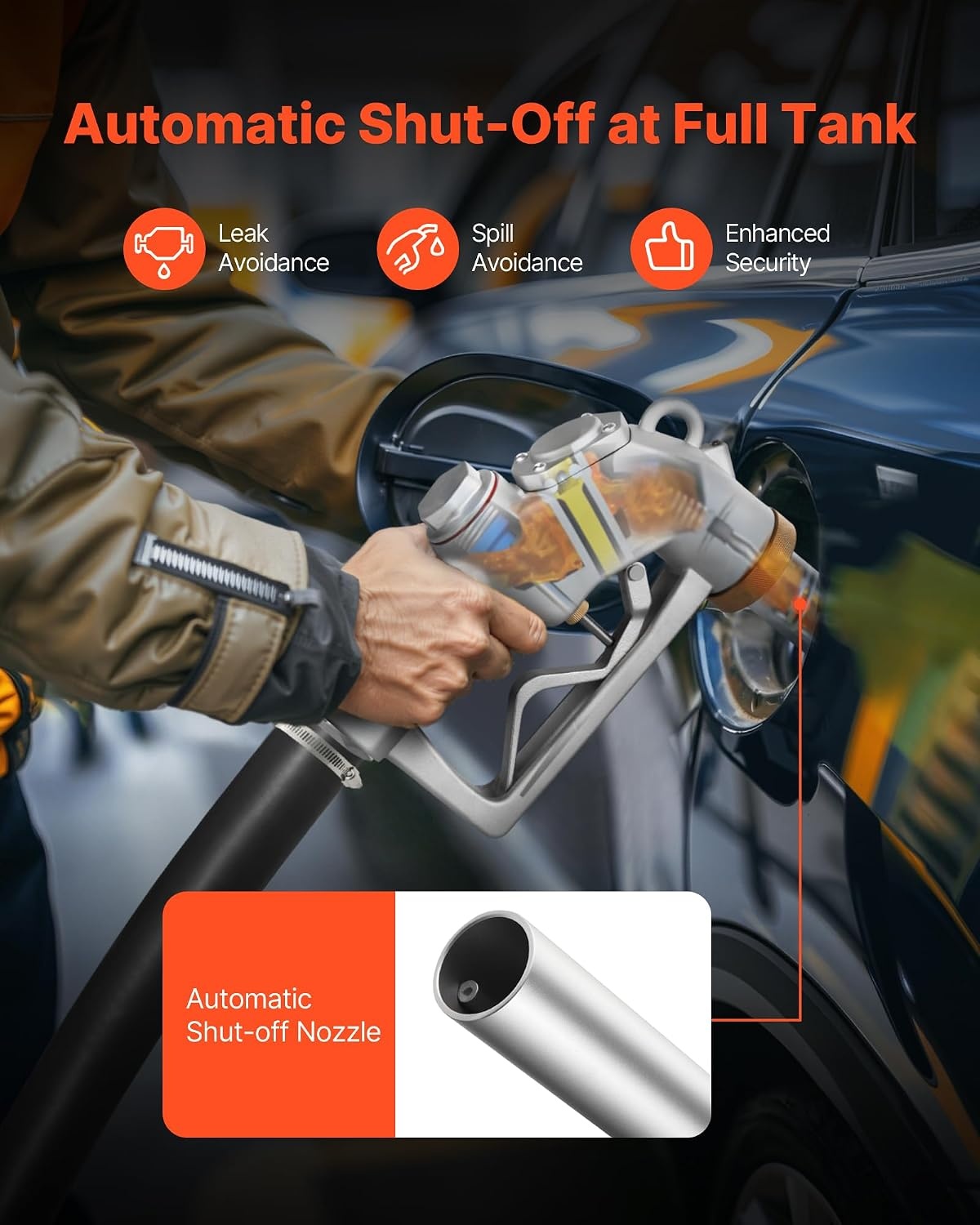 image:imageVEVOR 15 Inch Barb Automatic Fuel Nozzle with Swivel Max Flow Rate 37 GPM Auto Shut Off Diesel Gas Pump Nozzle with 3Speed Trigger Lock amp 15 Inch OD40 mm Spout for Gasoline Diesel KeroseneSilver