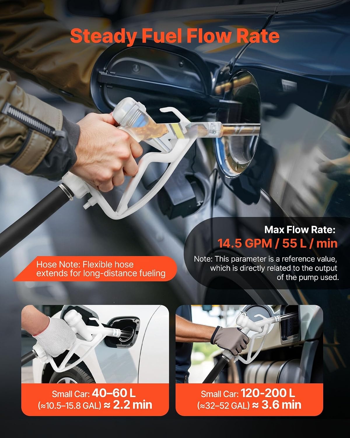 image:imageVEVOR 15 Inch Barb Automatic Fuel Nozzle with Swivel Max Flow Rate 37 GPM Auto Shut Off Diesel Gas Pump Nozzle with 3Speed Trigger Lock amp 15 Inch OD40 mm Spout for Gasoline Diesel KeroseneWhite