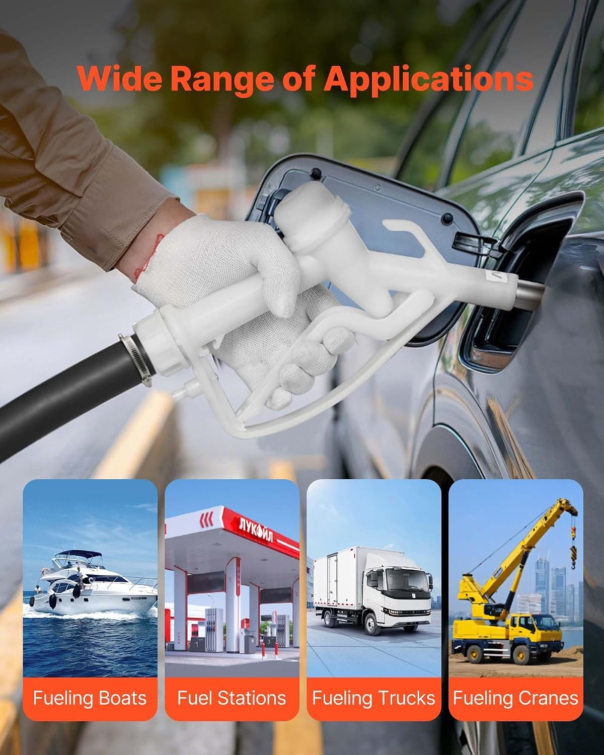 image:imageVEVOR 15 Inch Barb Automatic Fuel Nozzle with Swivel Max Flow Rate 37 GPM Auto Shut Off Diesel Gas Pump Nozzle with 3Speed Trigger Lock amp 15 Inch OD40 mm Spout for Gasoline Diesel KeroseneWhite