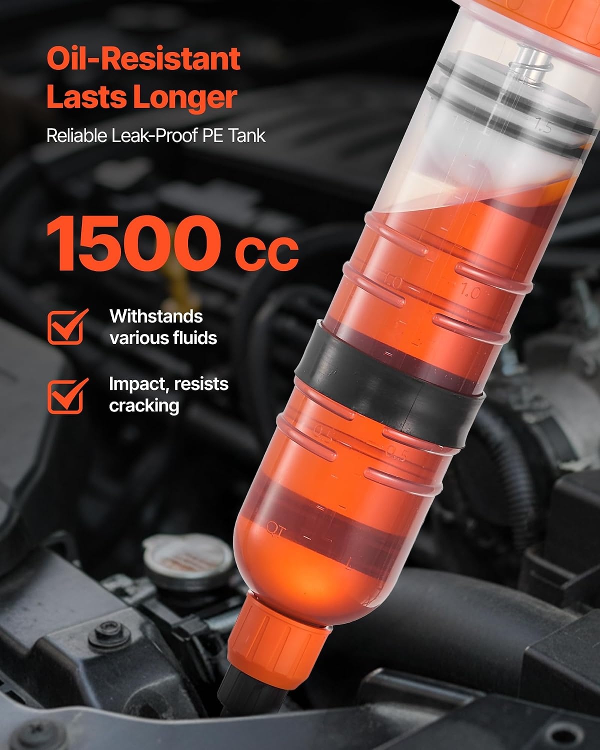 image:imageVEVOR 1500CC Fluid Extractor Manual Automotive Fluid Pump Extractor Oil Syringe with Long Hose and Extension Tubes Easy Oil Change Suction Pump for Lawn Mowers Cars Ships Golf Carts Motorcycles1500CC