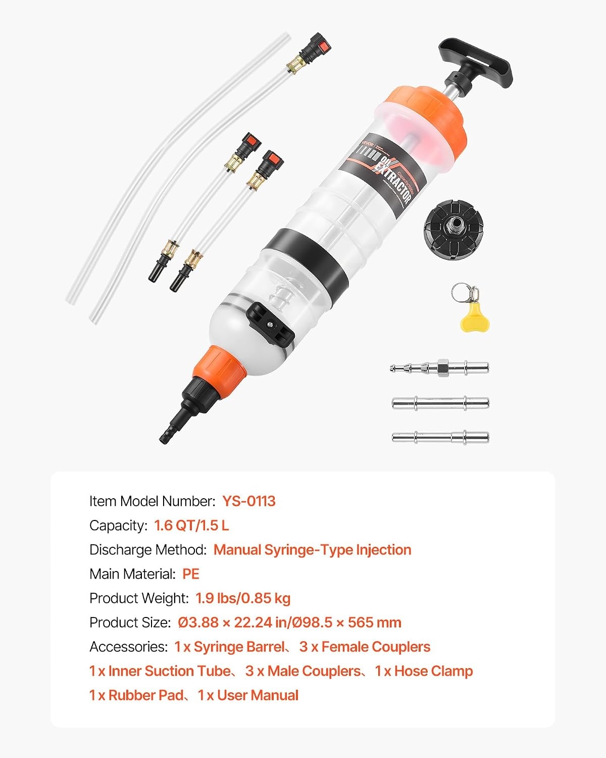 image:imageVEVOR 1500CC Fluid Extractor Manual Automotive Fluid Pump Extractor Oil Syringe with Long Hose and Extension Tubes Easy Oil Change Suction Pump for Lawn Mowers Cars Ships Golf Carts Motorcycles1500CC