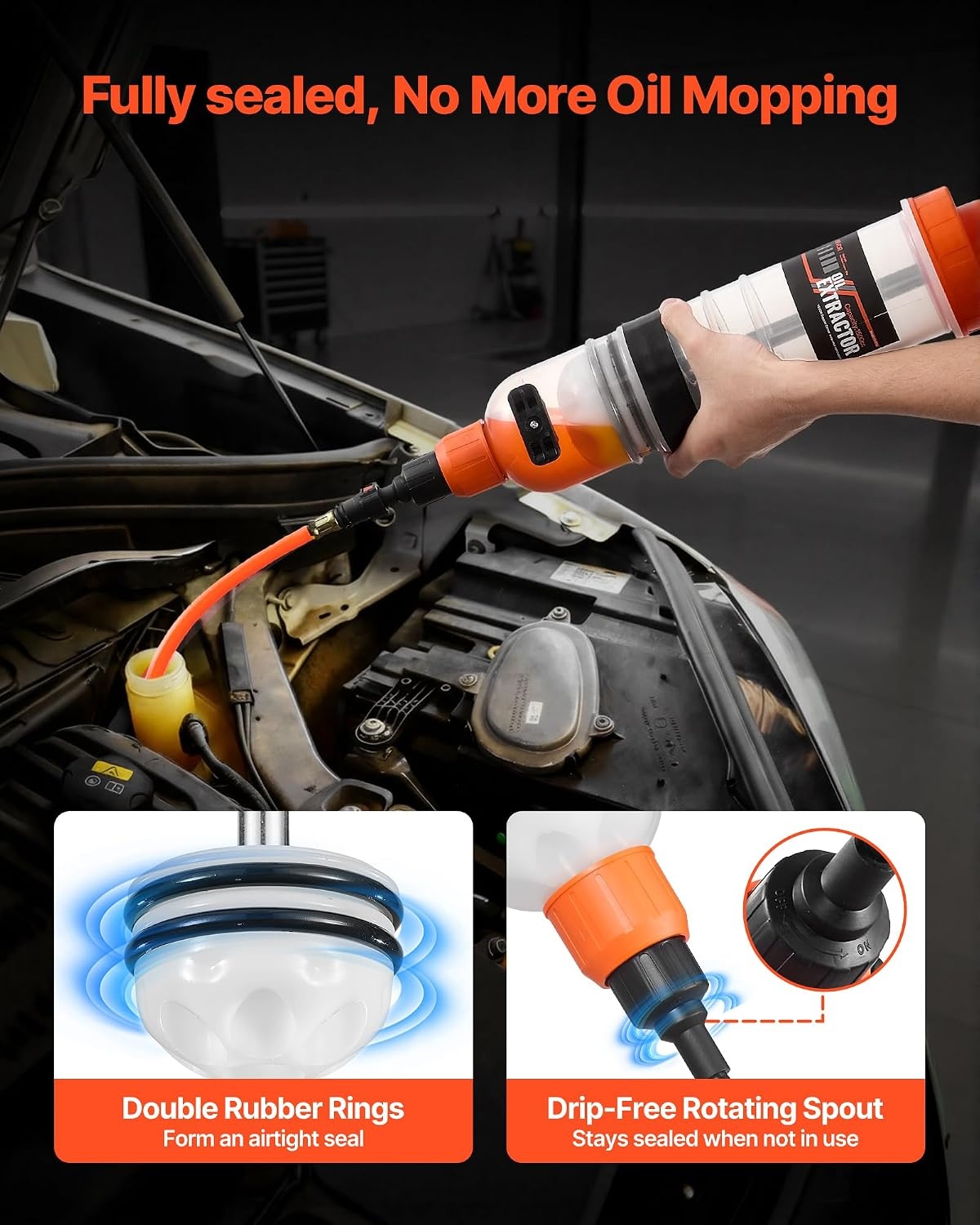 image:imageVEVOR 1500CC Fluid Extractor Manual Automotive Fluid Pump Extractor Oil Syringe with Long Hose and Extension Tubes Easy Oil Change Suction Pump for Lawn Mowers Cars Ships Golf Carts Motorcycles1500CC