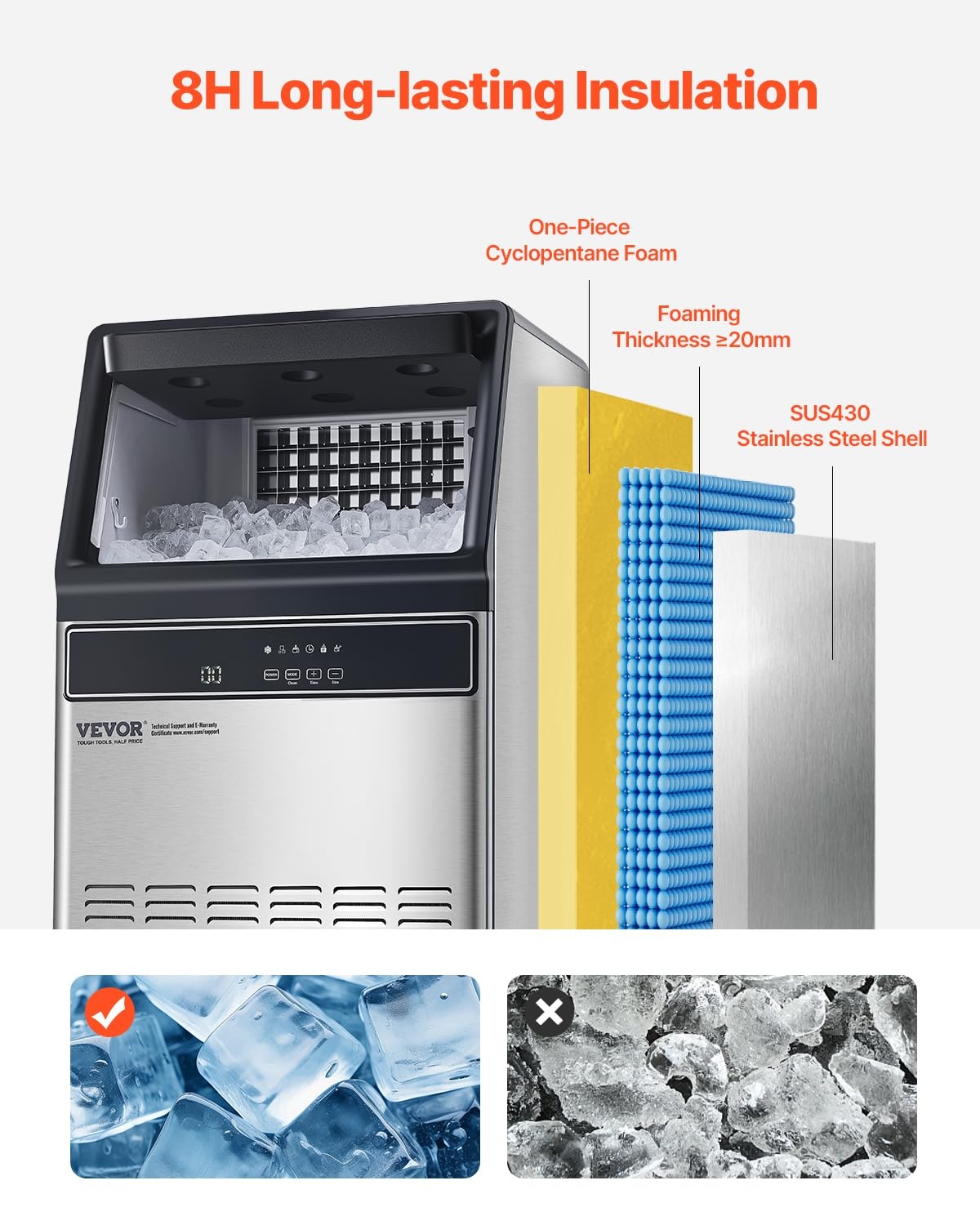 image:imageVEVOR 160lbs24H Commercial Ice Maker 55 Ice Cubes in 15 Minutes Freestanding Ice Maker Machine with 33lbs Large Storage Capacity for Bar Office Restaurant with LED Digital Display amp SelfCleaning