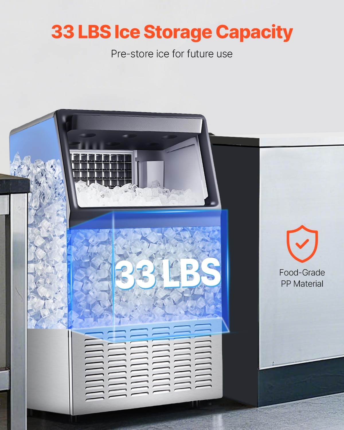image:imageVEVOR 160lbs24H Commercial Ice Maker 55 Ice Cubes in 15 Minutes Freestanding Ice Maker Machine with 33lbs Large Storage Capacity for Bar Office Restaurant with LED Digital Display amp SelfCleaning