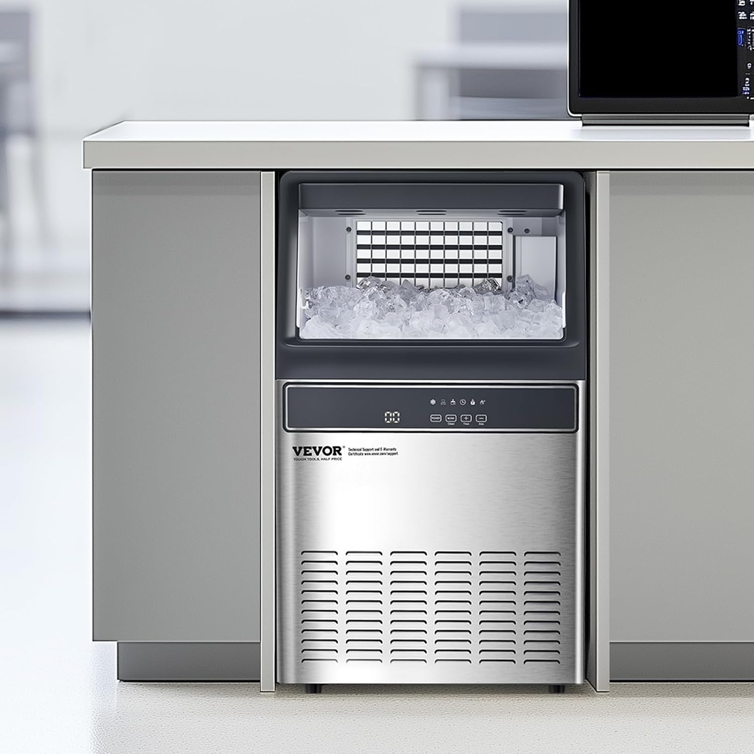 image:imageVEVOR 160lbs24H Commercial Ice Maker 55 Ice Cubes in 15 Minutes Freestanding Ice Maker Machine with 33lbs Large Storage Capacity for Bar Office Restaurant with LED Digital Display amp SelfCleaning
