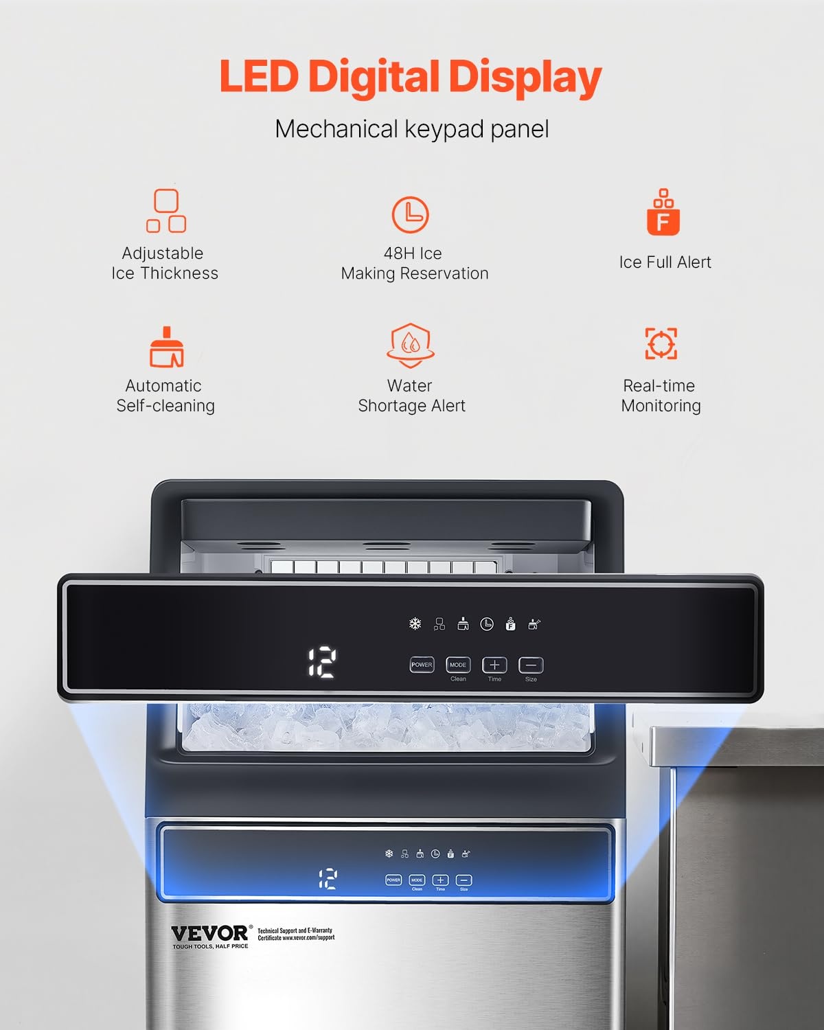 image:imageVEVOR 160lbs24H Commercial Ice Maker 55 Ice Cubes in 15 Minutes Freestanding Ice Maker Machine with 33lbs Large Storage Capacity for Bar Office Restaurant with LED Digital Display amp SelfCleaning