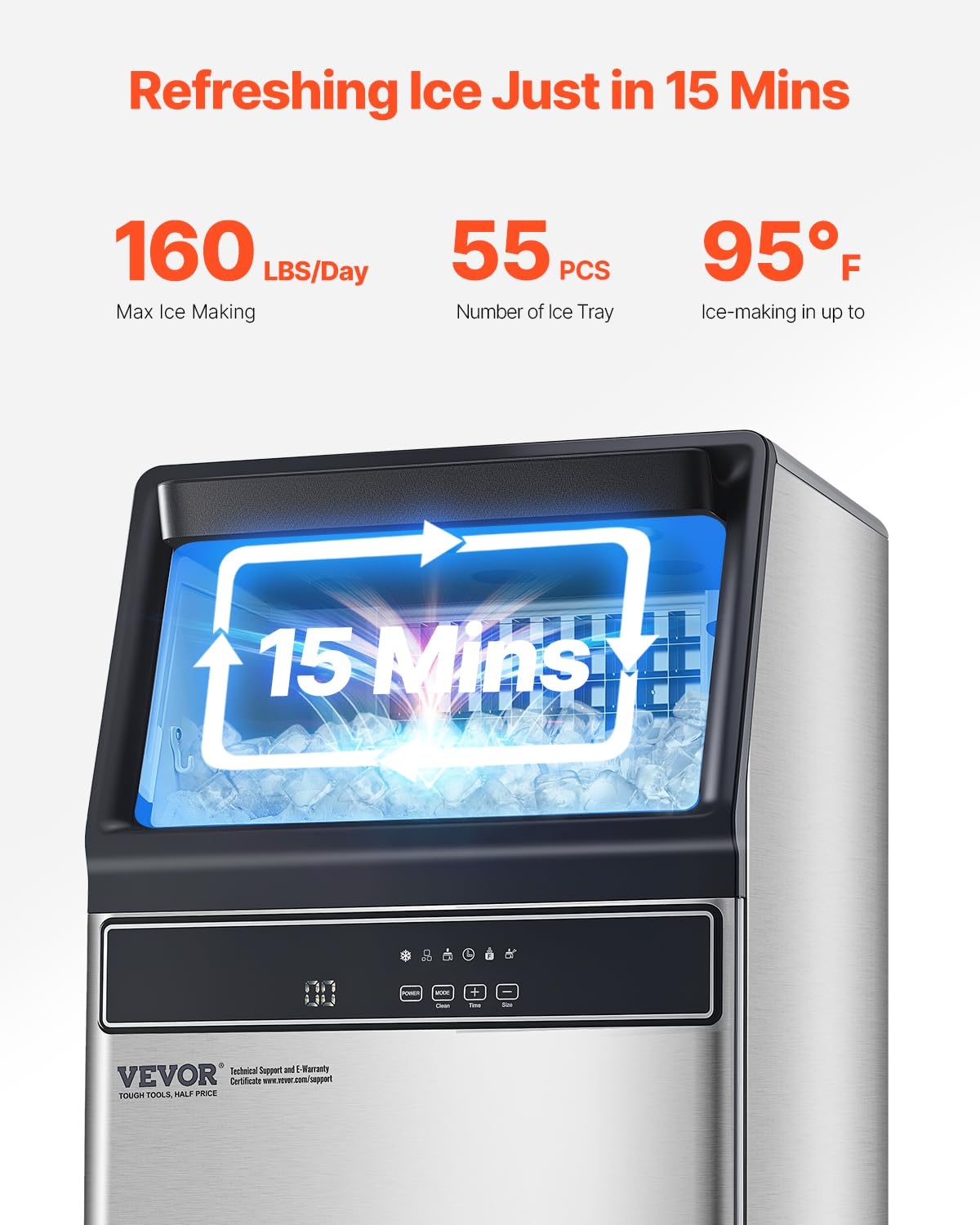 image:imageVEVOR 160lbs24H Commercial Ice Maker 55 Ice Cubes in 15 Minutes Freestanding Ice Maker Machine with 33lbs Large Storage Capacity for Bar Office Restaurant with LED Digital Display amp SelfCleaning