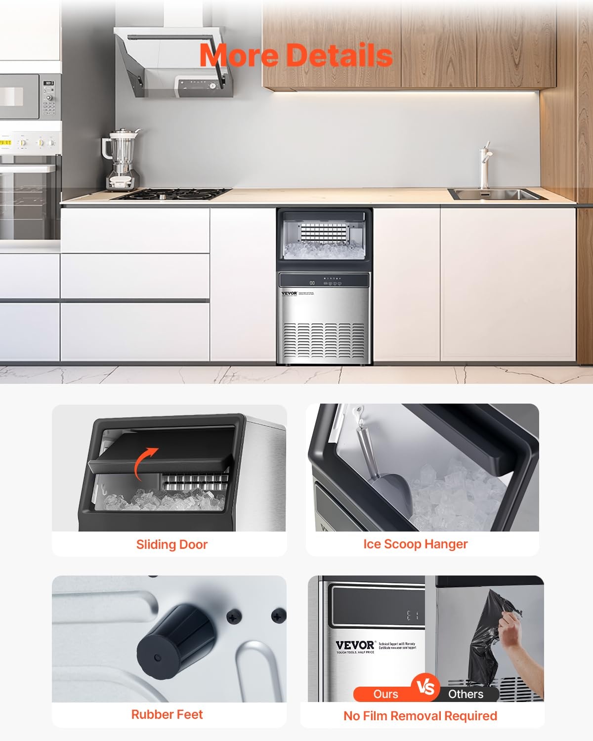 image:imageVEVOR 160lbs24H Commercial Ice Maker 55 Ice Cubes in 15 Minutes Freestanding Ice Maker Machine with 33lbs Large Storage Capacity for Bar Office Restaurant with LED Digital Display amp SelfCleaning