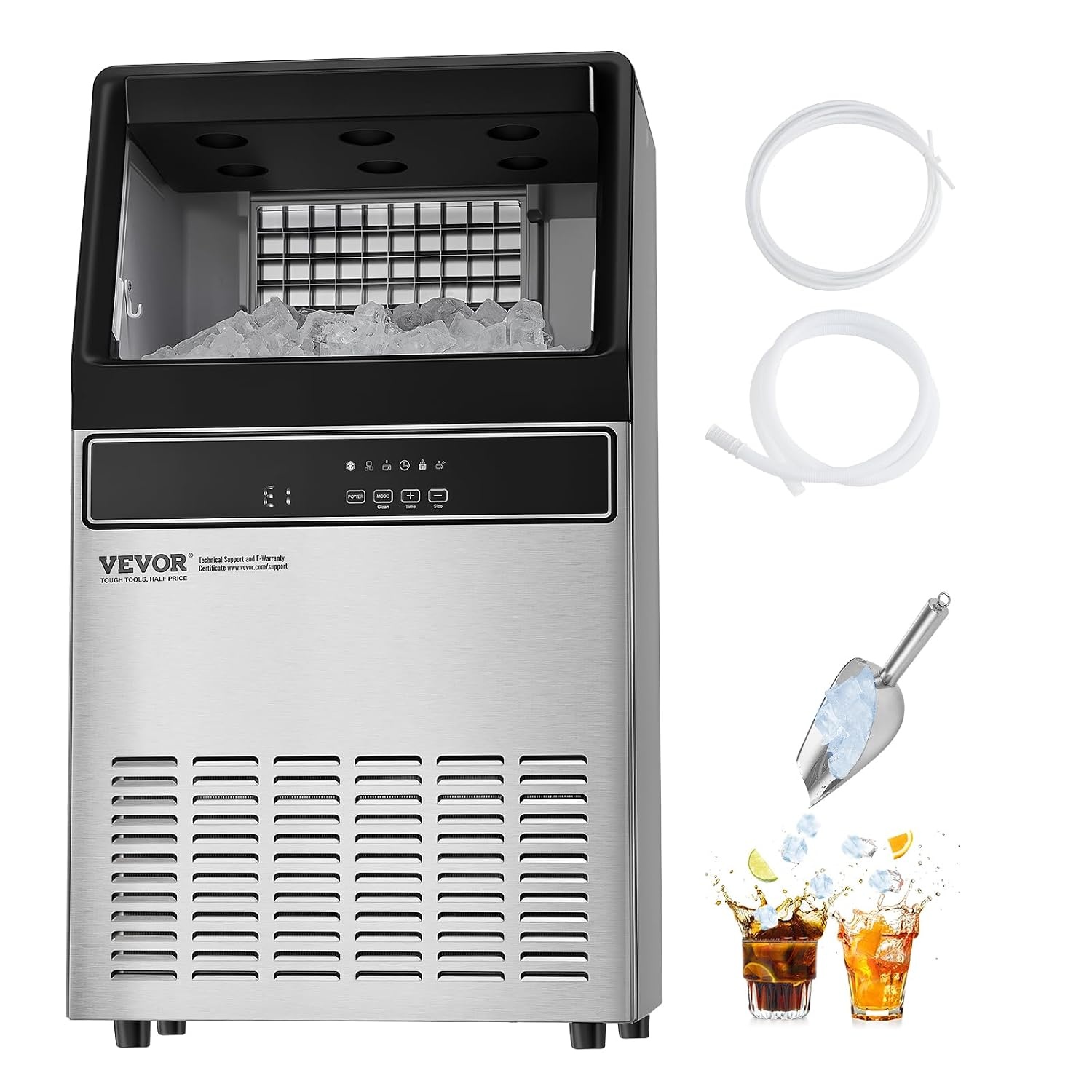 image:imageVEVOR 160lbs24H Commercial Ice Maker 55 Ice Cubes in 15 Minutes Freestanding Ice Maker Machine with 33lbs Large Storage Capacity for Bar Office Restaurant with LED Digital Display amp SelfCleaning
