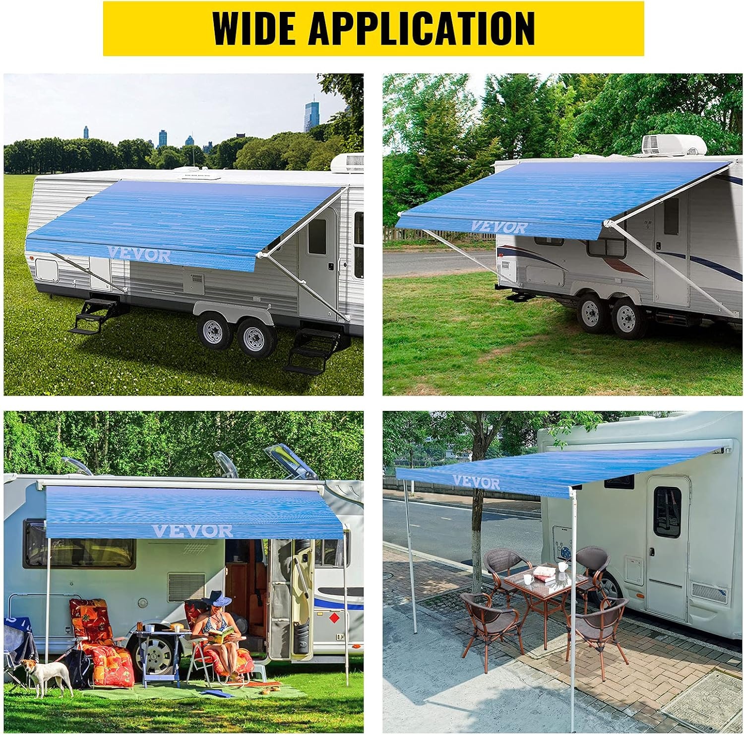 image:imageVEVOR 20 RV Awning Vinyl Fabric Ocean Blue Fade 15oz Weather Shield Easy Install Compatible with Major Brands18 FT