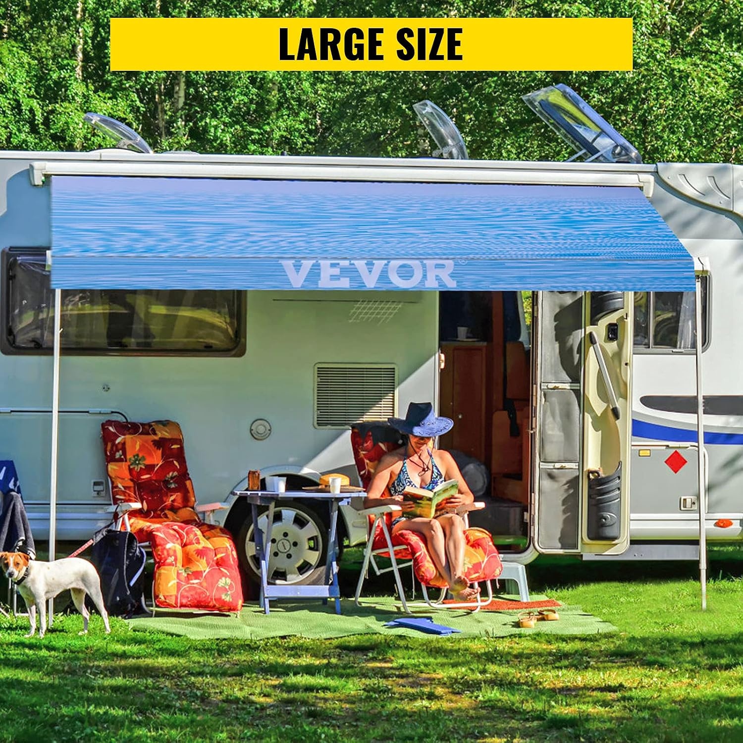 image:imageVEVOR 20 RV Awning Vinyl Fabric Ocean Blue Fade 15oz Weather Shield Easy Install Compatible with Major Brands18 FT