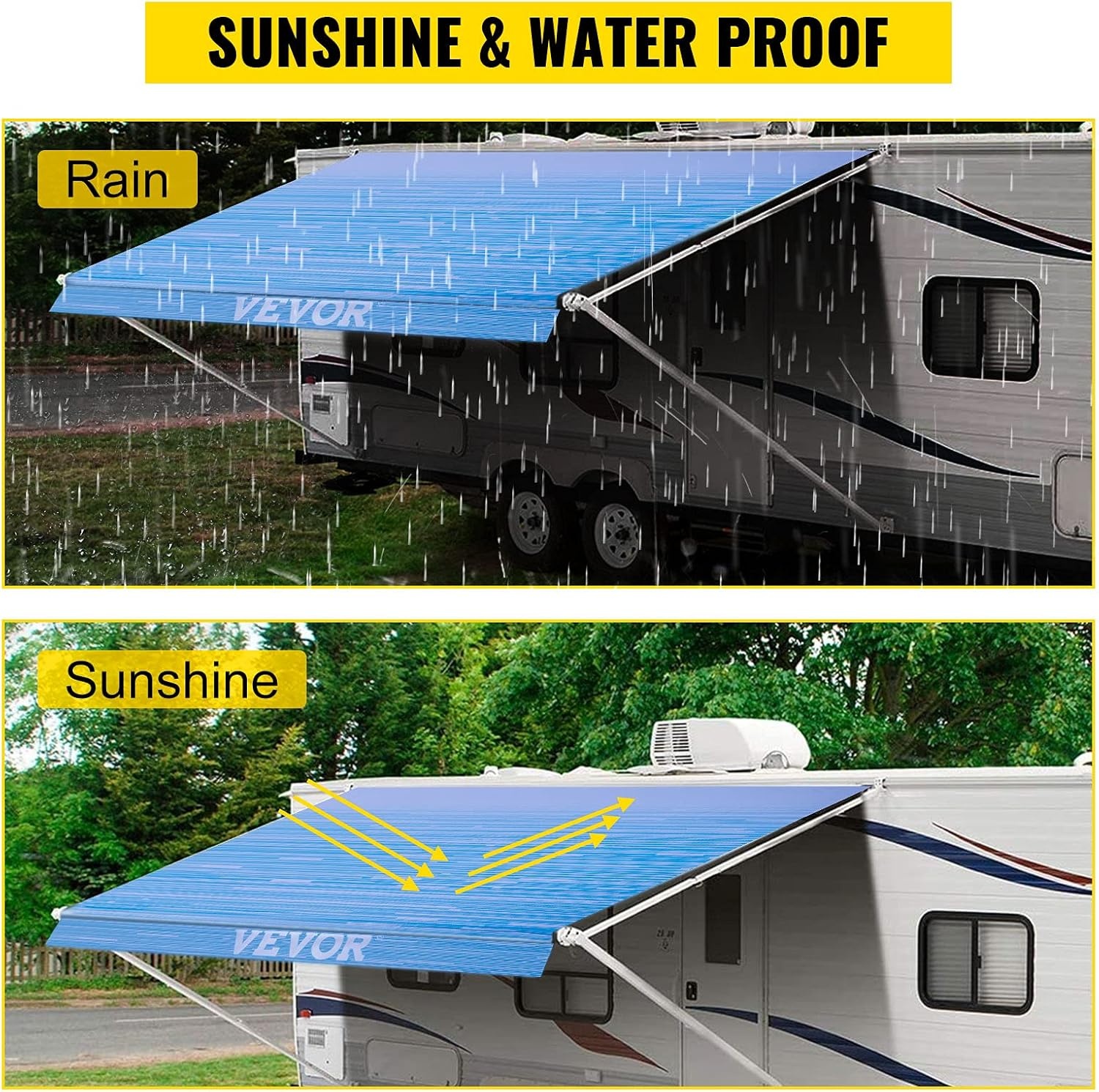 image:imageVEVOR 20 RV Awning Vinyl Fabric Ocean Blue Fade 15oz Weather Shield Easy Install Compatible with Major Brands20 FT