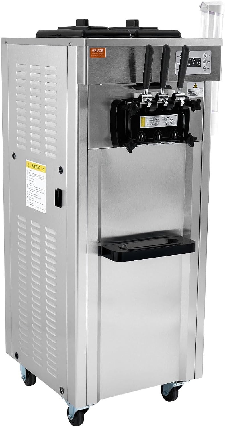 image:imageVEVOR 2200W Commercial Soft Ice Cream Machine 3 Flavors 53 to 74Gallon per Hour PreCooling at Night Auto Clean LCDPanel for Restaurants Snack Bar Sliver