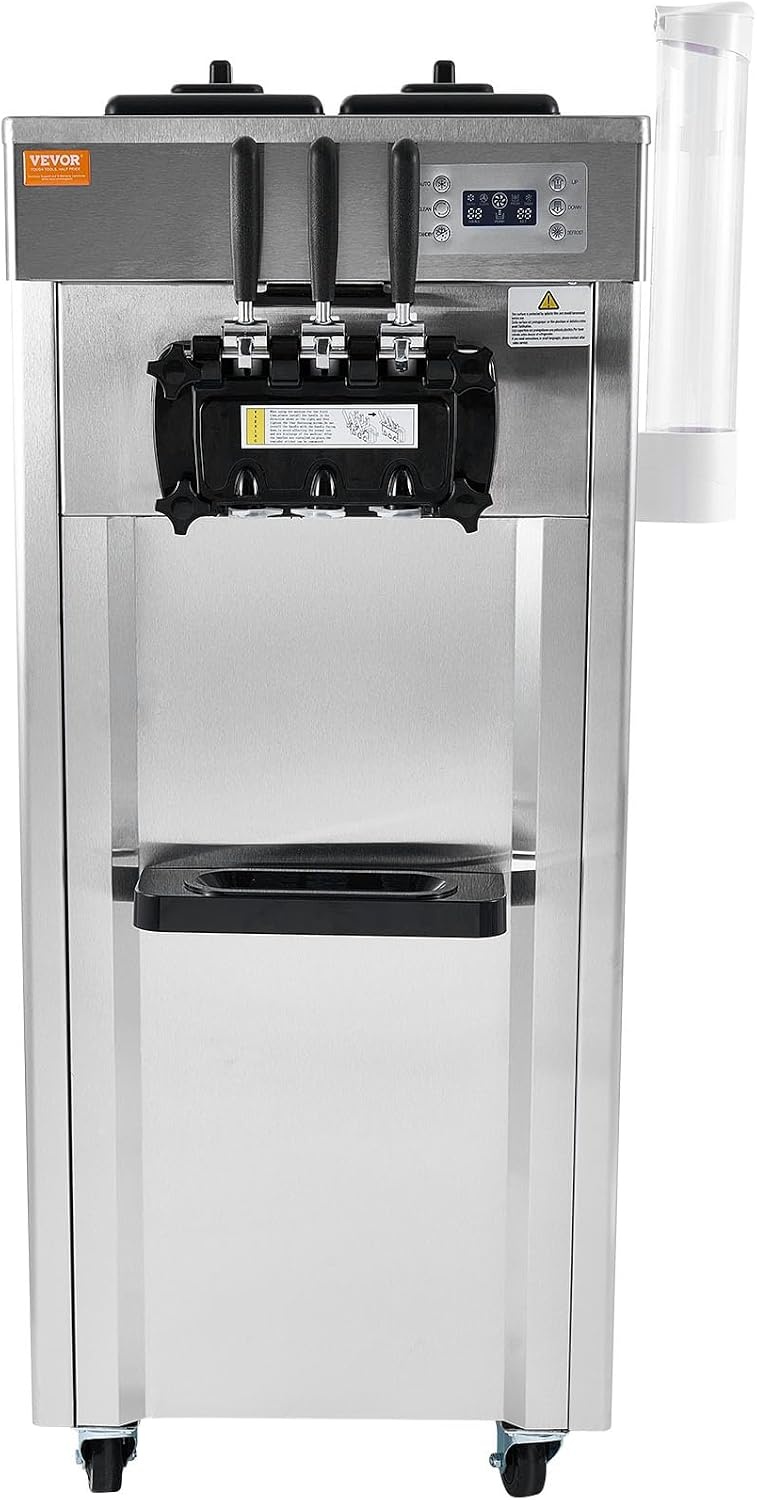 image:imageVEVOR 2200W Commercial Soft Ice Cream Machine 3 Flavors 53 to 74Gallon per Hour PreCooling at Night Auto Clean LCDPanel for Restaurants Snack Bar Sliver