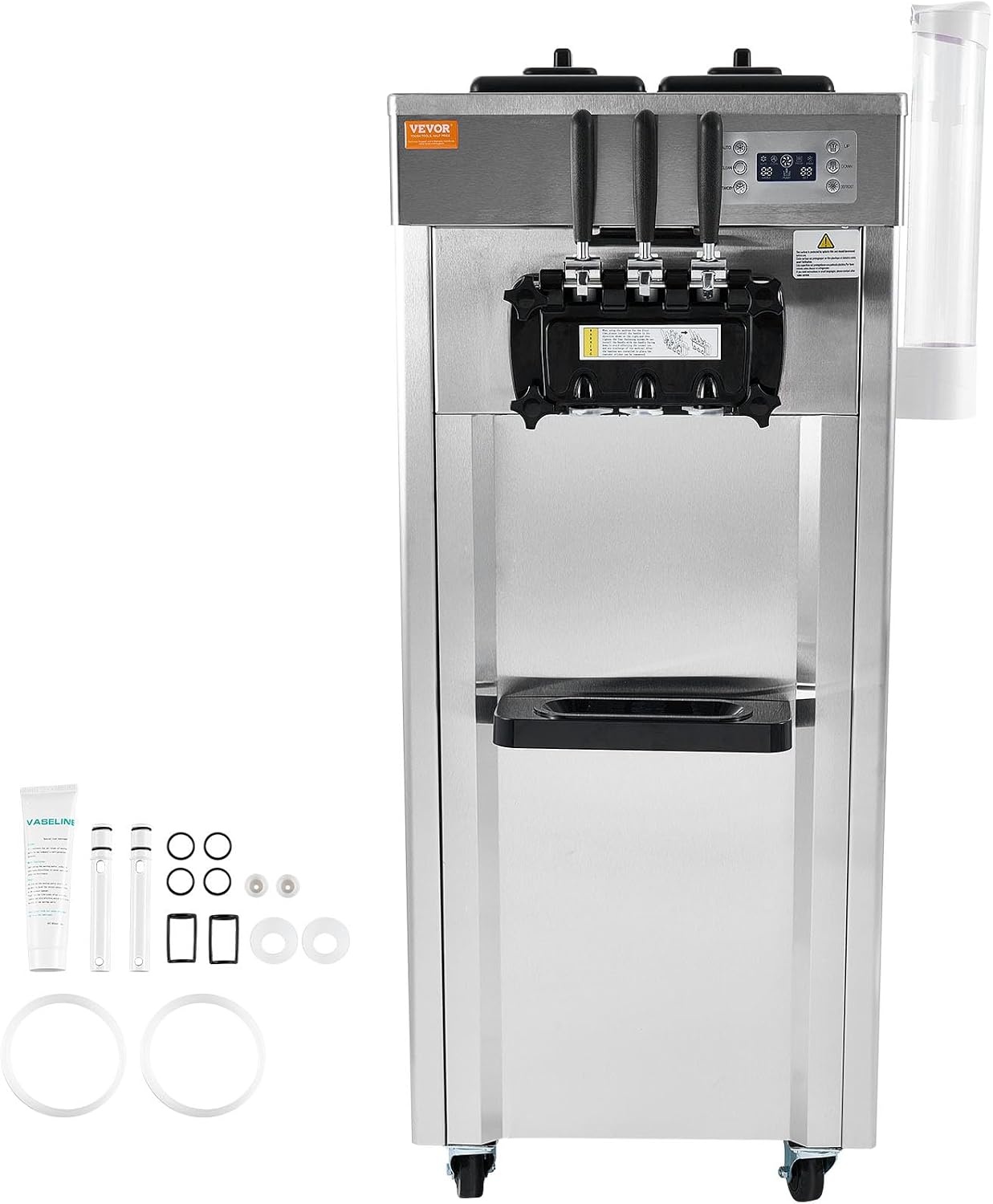 image:imageVEVOR 2200W Commercial Soft Ice Cream Machine 3 Flavors 53 to 74Gallon per Hour PreCooling at Night Auto Clean LCDPanel for Restaurants Snack Bar Sliver