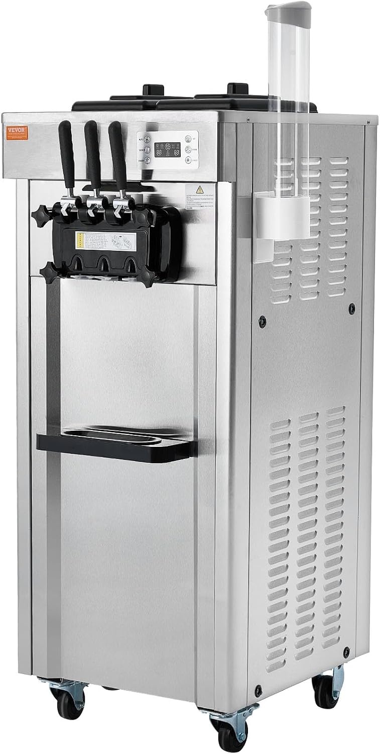 image:imageVEVOR 2200W Commercial Soft Ice Cream Machine 3 Flavors 53 to 74Gallon per Hour PreCooling at Night Auto Clean LCDPanel for Restaurants Snack Bar Sliver