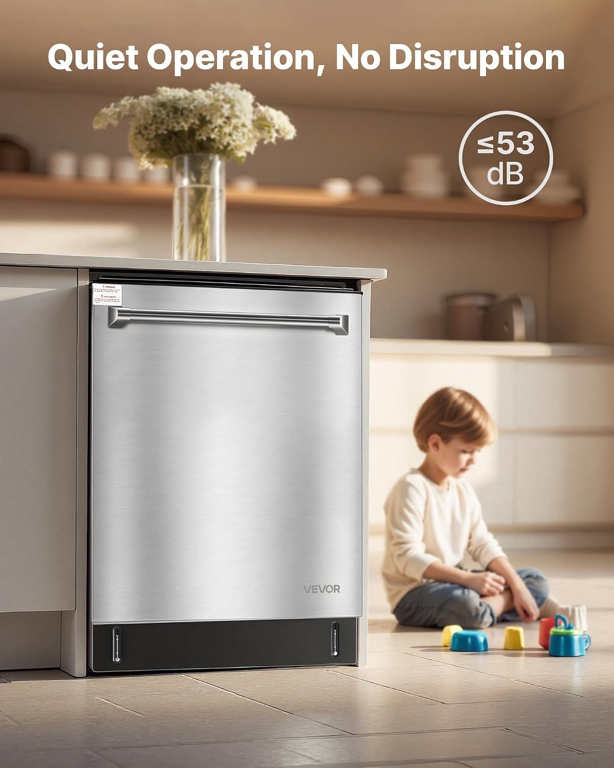 image:imageVEVOR 24 Inch BuiltIn Dishwasher Stainless Steel Tub 14 Place Settings and 8 Washing Programs 2382 x 252 x 3378 Inch LowNoise Dishwashing Machine with UpperLower Racks and Zoned Storage
