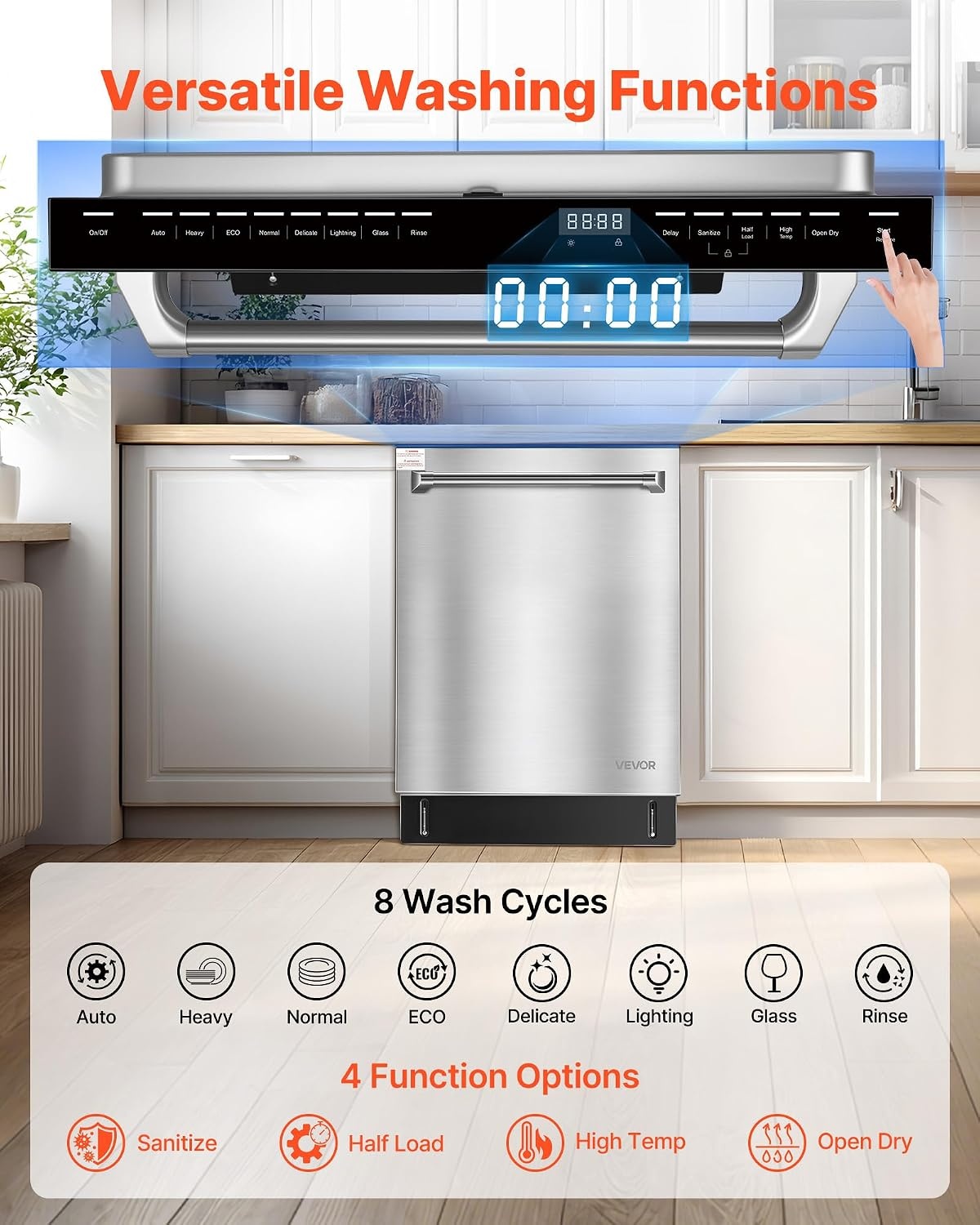 image:imageVEVOR 24 Inch BuiltIn Dishwasher Stainless Steel Tub 14 Place Settings and 8 Washing Programs 2382 x 252 x 3378 Inch LowNoise Dishwashing Machine with UpperLower Racks and Zoned Storage
