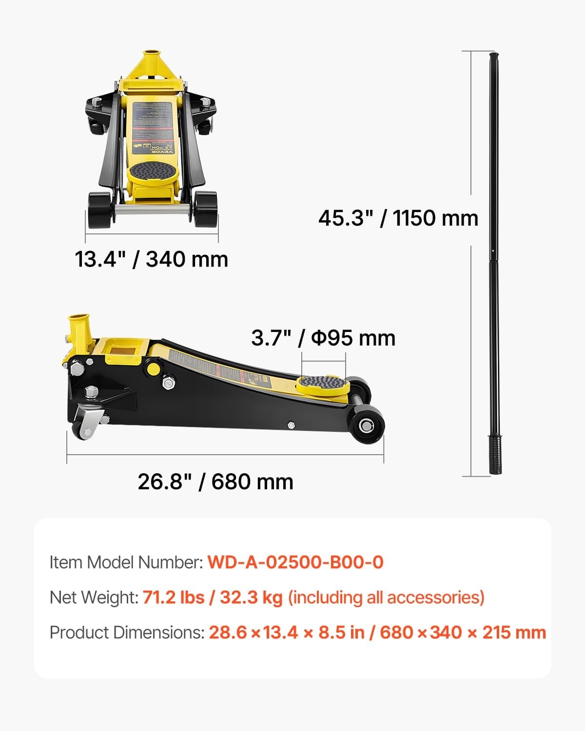 image:imageVEVOR 25 Ton Low Profile HeavyDuty Steel Racing Floor Jack with Dual Pistons Quick Lift Pump Lifting Range 364194925 Ton Steel