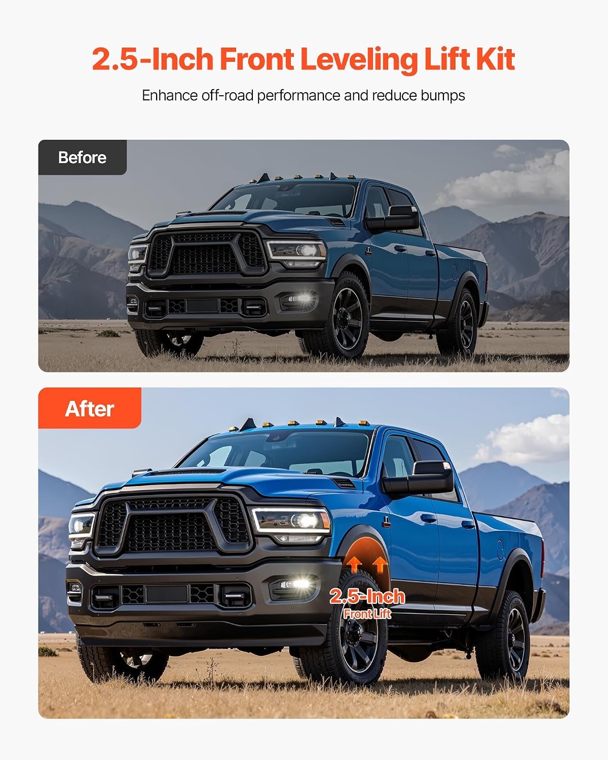 image:imageVEVOR 3 Inch Front and 2 Inch Rear Leveling Lift Kit for 20052021 2022 2023 Toyota Tacoma 2WD4WD Chassis Level Kit with 2 Front Strut Spacers 2 Rear Lift Blocks 4 UBolts Suspension Level Kit25 Front for for 1423 Ram 25003500