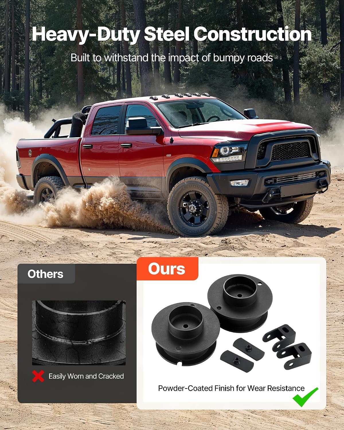 image:imageVEVOR 3 Inch Front and 2 Inch Rear Leveling Lift Kit for 20052021 2022 2023 Toyota Tacoma 2WD4WD Chassis Level Kit with 2 Front Strut Spacers 2 Rear Lift Blocks 4 UBolts Suspension Level Kit25 Front for for 1423 Ram 25003500