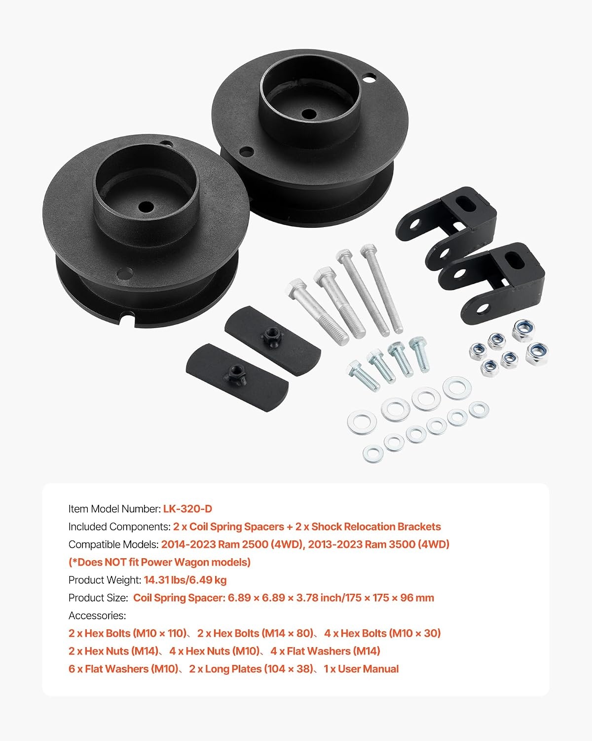 image:imageVEVOR 3 Inch Front and 2 Inch Rear Leveling Lift Kit for 20052021 2022 2023 Toyota Tacoma 2WD4WD Chassis Level Kit with 2 Front Strut Spacers 2 Rear Lift Blocks 4 UBolts Suspension Level Kit25 Front for for 1423 Ram 25003500
