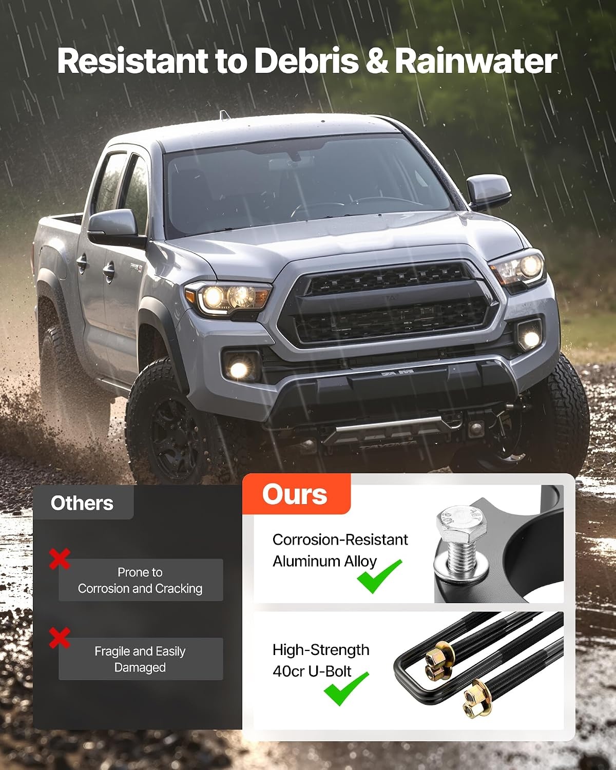 image:imageVEVOR 3 Inch Front and 2 Inch Rear Leveling Lift Kit for 20052021 2022 2023 Toyota Tacoma 2WD4WD Chassis Level Kit with 2 Front Strut Spacers 2 Rear Lift Blocks 4 UBolts Suspension Level Kit3 Front 2 Rear for 0523 Tacoma