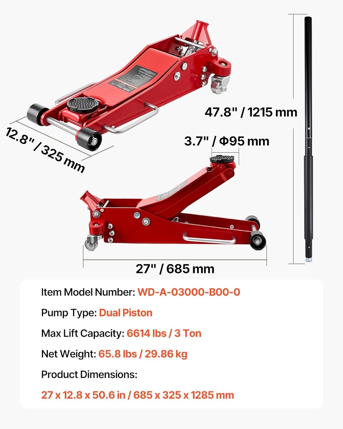 image:imageVEVOR 3 Ton Low Profile Floor Jack HeavyDuty Racing Dual Pistons Quick Lift Pump Lifting Range 3351969Aluminum