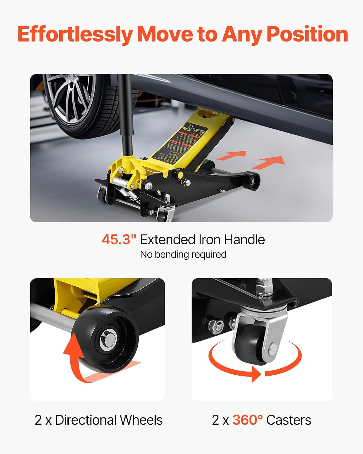 image:imageVEVOR 3 Ton Low Profile Floor Jack HeavyDuty Racing Dual Pistons Quick Lift Pump Lifting Range 3351969Steel