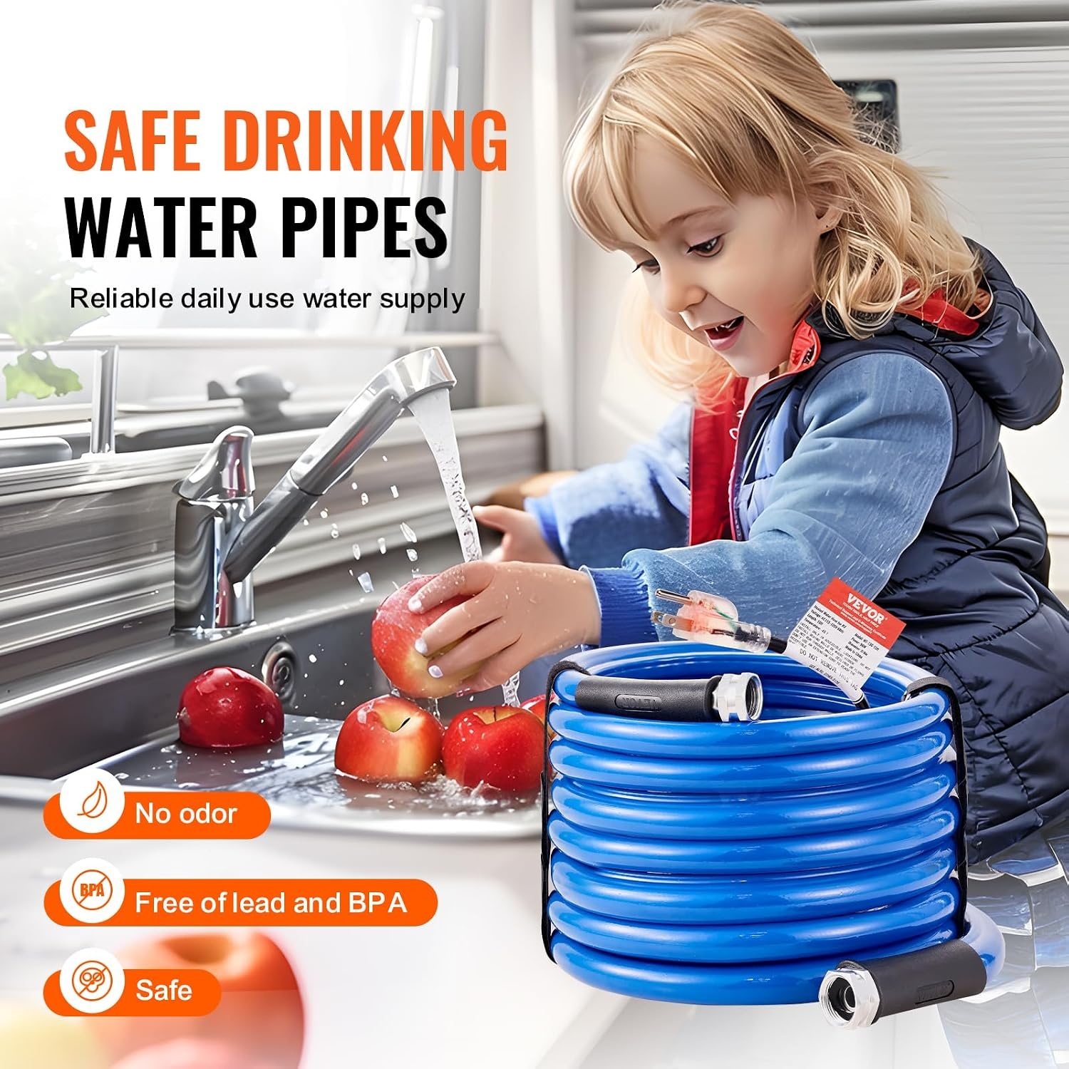 image:imageVEVOR 30ft Heated Water Hose for RV Heated Drinking Water Hose Antifreeze to 45F Automatic Selfregulating 58 ID with 34 GHT Adapter Lead and BPA Free
