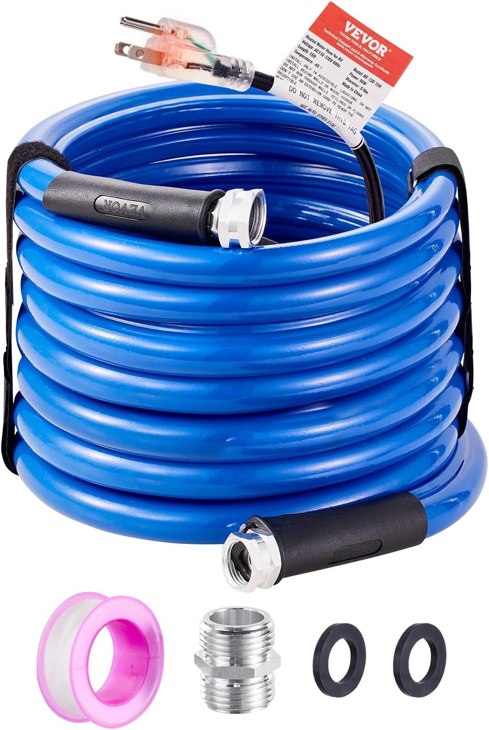 image:imageVEVOR 30ft Heated Water Hose for RV Heated Drinking Water Hose Antifreeze to 45F Automatic Selfregulating 58 ID with 34 GHT Adapter Lead and BPA Free