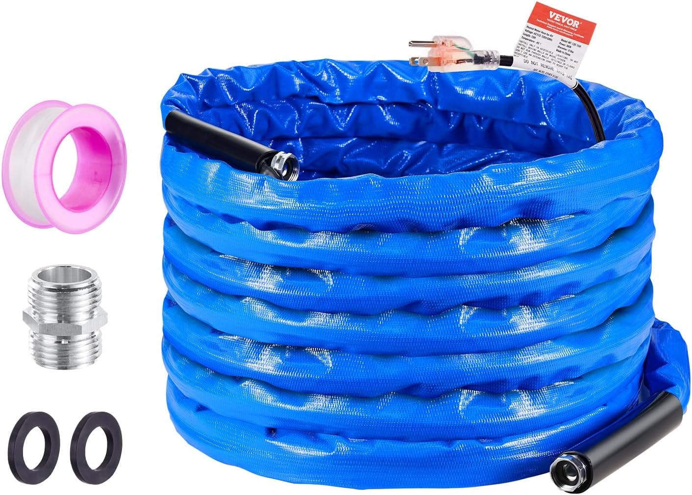 image:imageVEVOR 30ft Heated Water Hose for RV Heated Drinking Water Hose with Corrugated Cover Antifreeze to 45F Automatic Selfregulating 58 ID with 34 GHT Adapter Lead and BPA Free50FT