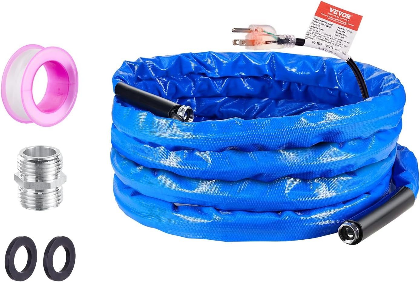 image:imageVEVOR 30ft Heated Water Hose for RV Heated Drinking Water Hose with Corrugated Cover Antifreeze to 45F Automatic Selfregulating 58 ID with 34 GHT Adapter Lead and BPA Free30FT