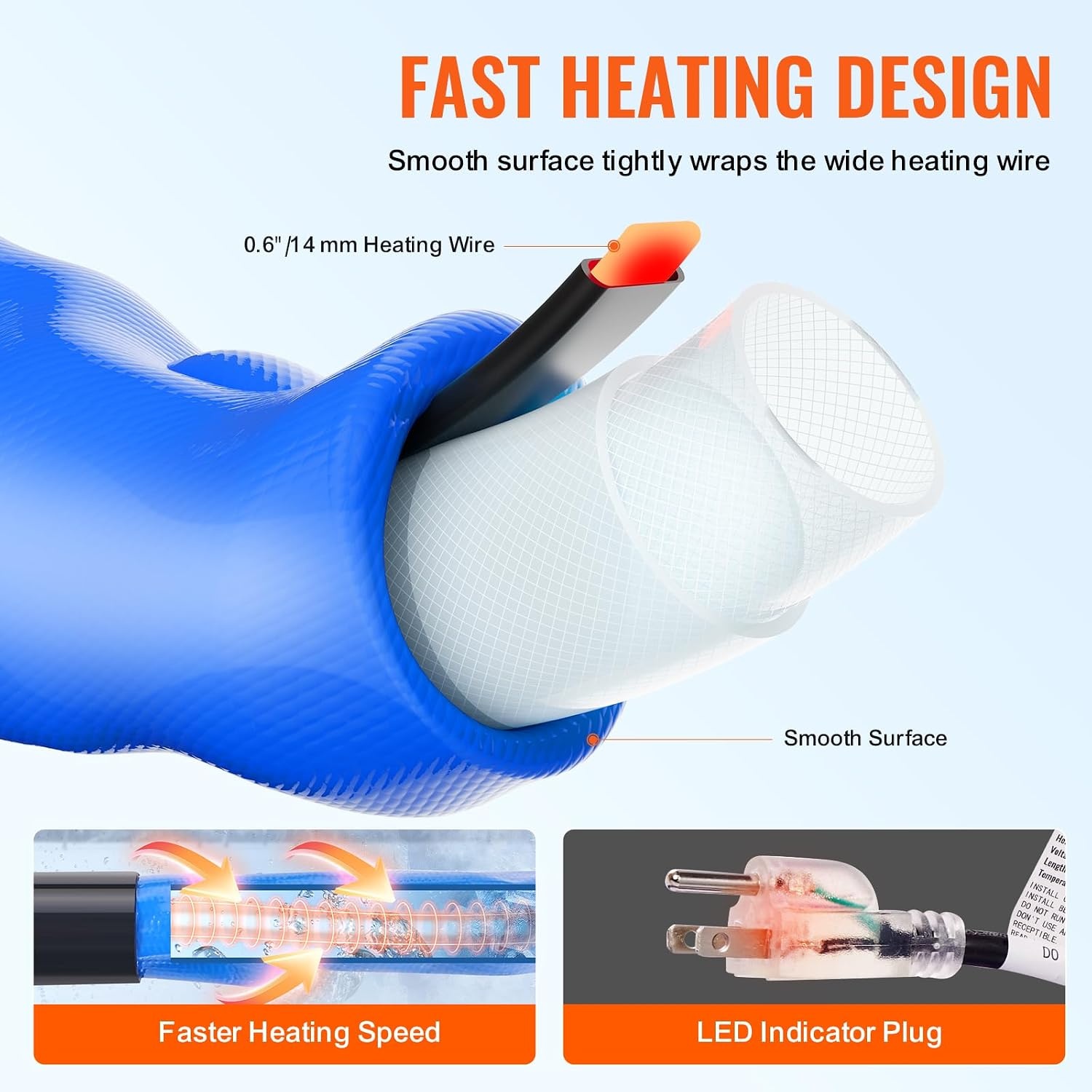 image:imageVEVOR 30ft Heated Water Hose for RV Heated Drinking Water Hose with Corrugated Cover Antifreeze to 45F Automatic Selfregulating 58 ID with 34 GHT Adapter Lead and BPA Free30FT