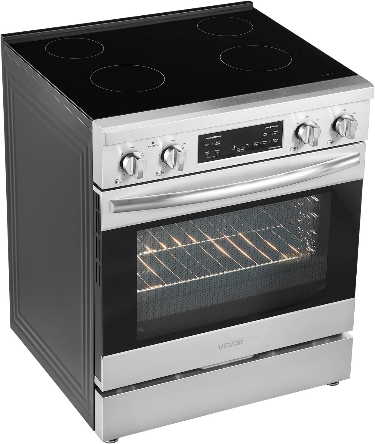 image:imageVEVOR 30in Electric Range Oven 48Cu Ft Capacity Compact Freestanding Oven Stainless Steel Kitchen Stove with 5 Burners SelfCleaning Air Fry Easy Reach Racks Storage DrawerNo Power CordSilver