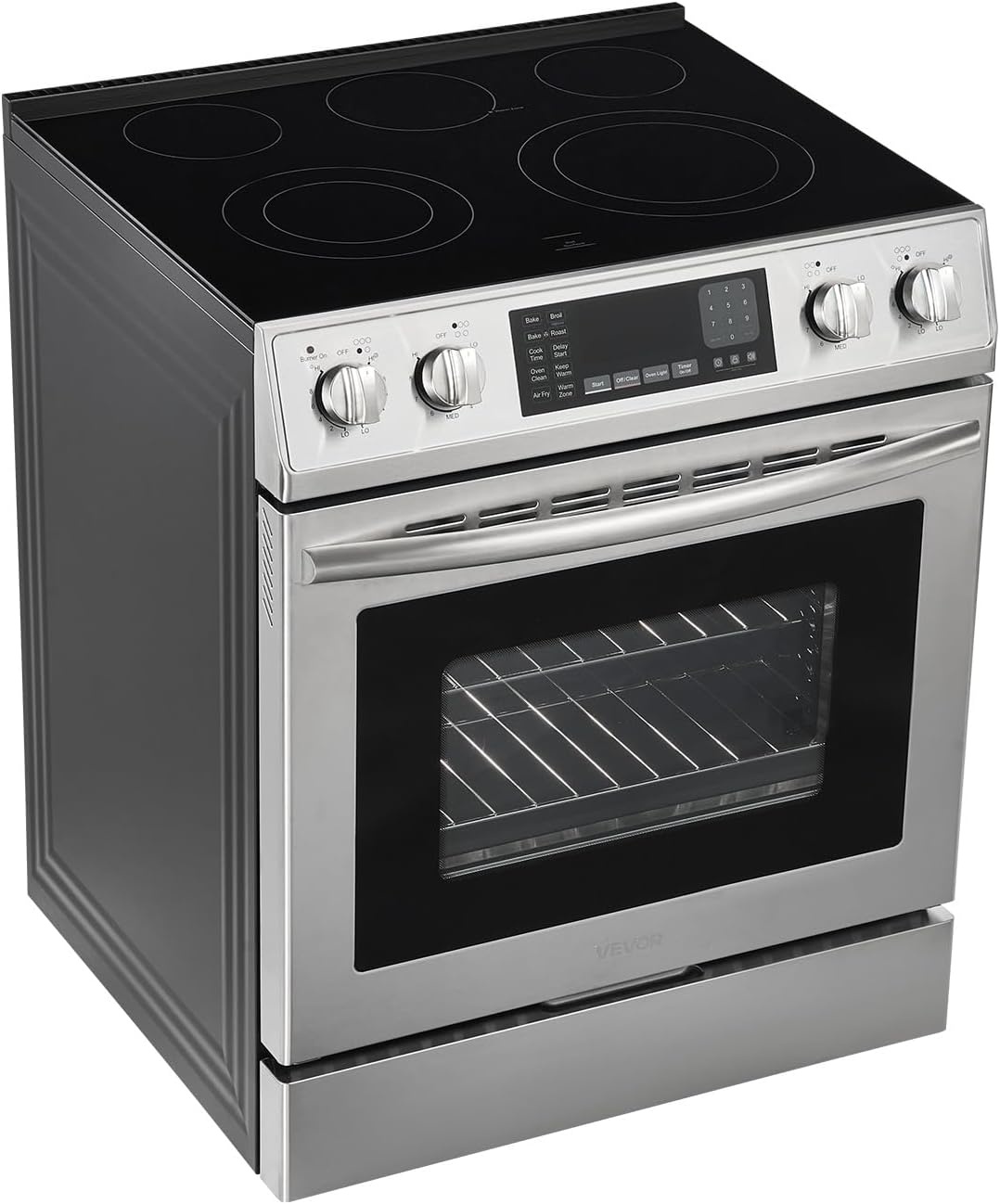 image:imageVEVOR 30in Electric Range Oven 48Cu Ft Capacity Compact Freestanding Oven Stainless Steel Kitchen Stove with 5 Burners SelfCleaning Air Fry Easy Reach Racks Storage DrawerNo Power CordSilver