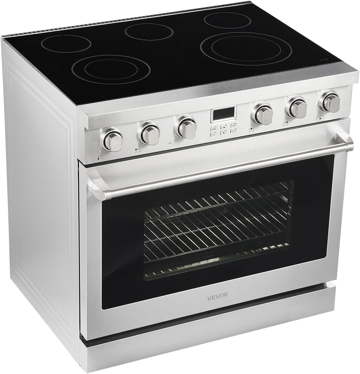 image:imageVEVOR 30in Electric Range Oven 48Cu Ft Capacity Compact Freestanding Oven Stainless Steel Kitchen Stove with 5 Burners SelfCleaning Air Fry Easy Reach Racks Storage DrawerNo Power CordSilver