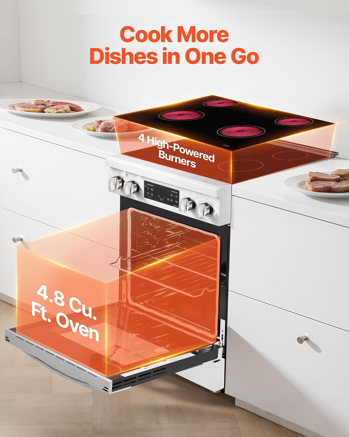 image:imageVEVOR 30in Electric Range Oven 48Cu Ft Capacity Compact Freestanding Oven Stainless Steel Kitchen Stove with 5 Burners SelfCleaning Air Fry Easy Reach Racks Storage DrawerNo Power CordSilver
