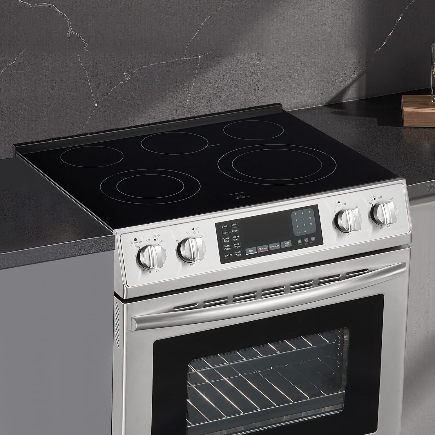 image:imageVEVOR 30in Electric Range Oven 48Cu Ft Capacity Compact Freestanding Oven Stainless Steel Kitchen Stove with 5 Burners SelfCleaning Air Fry Easy Reach Racks Storage DrawerNo Power CordSilver