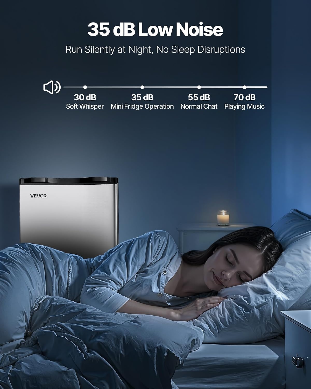 image:imageVEVOR 32 CuFt Mini Fridge with Freezer Single Door Compact Refrigerator with Micron Freezer Zone 7Mode Adjustable Temp Energy Efficient Dorm Fridge Reversible Door Low Noise Brushed Steel