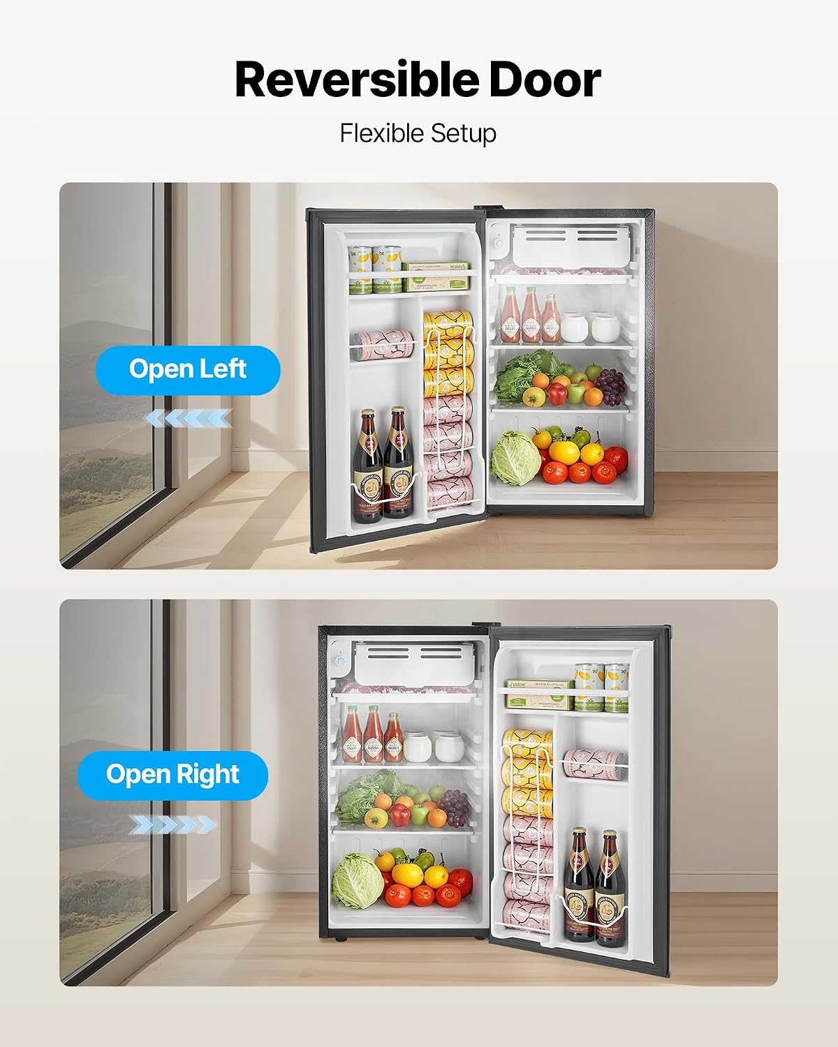 image:imageVEVOR 32 CuFt Mini Fridge with Freezer Single Door Compact Refrigerator with Micron Frozen Zone 7Mode Adjustable Temp Energy Efficient Small Dorm Fridge Reversible Door Low Noise Black