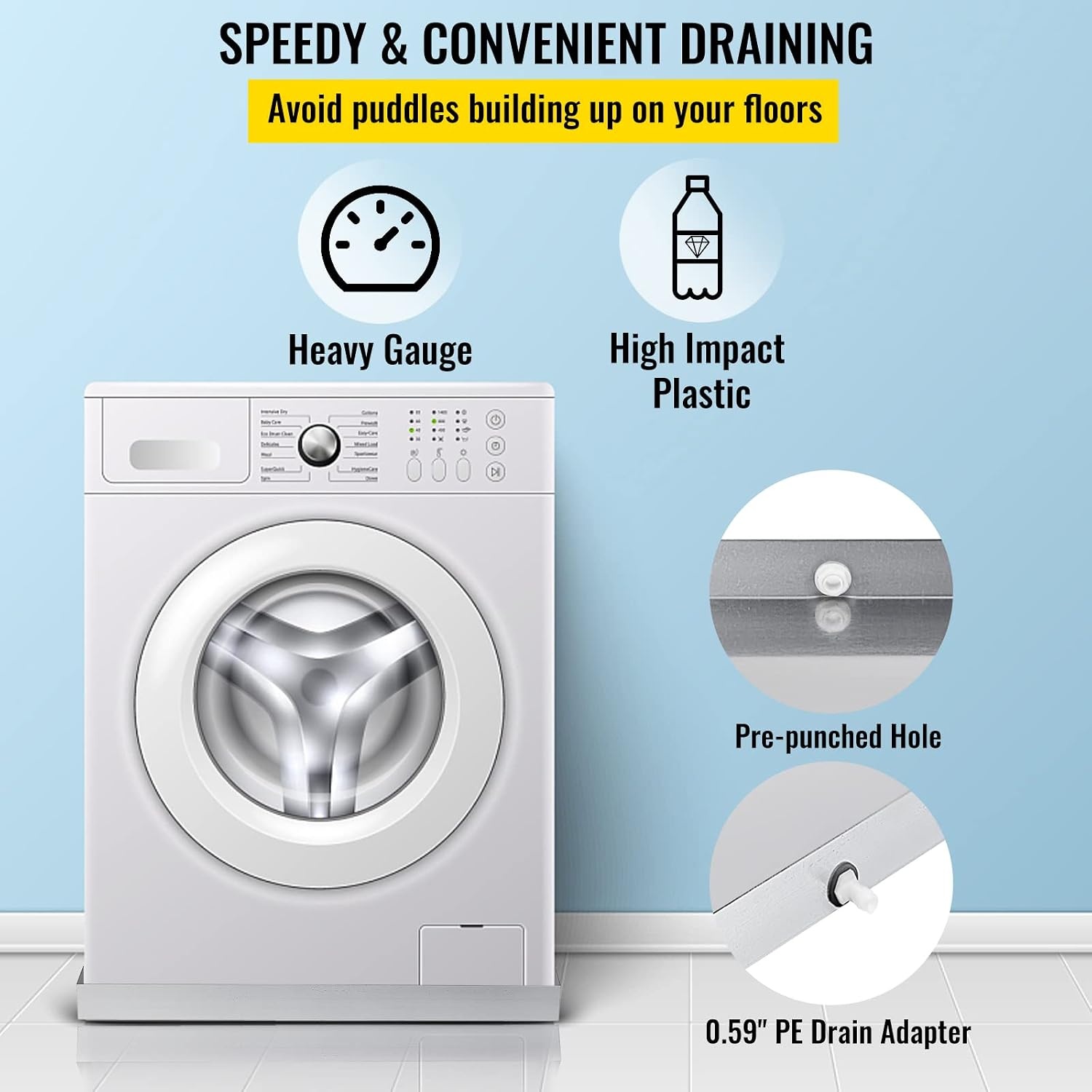 image:imageVEVOR 32 x 30 x 25 Inch Washing Machine Pan 18 GA Thickness 304 Stainless Steel Heavy Duty Compact Washer Drip Tray with Drain Hole amp Hose AdapterGalvanized Steel32 x 30 x 25 Inch