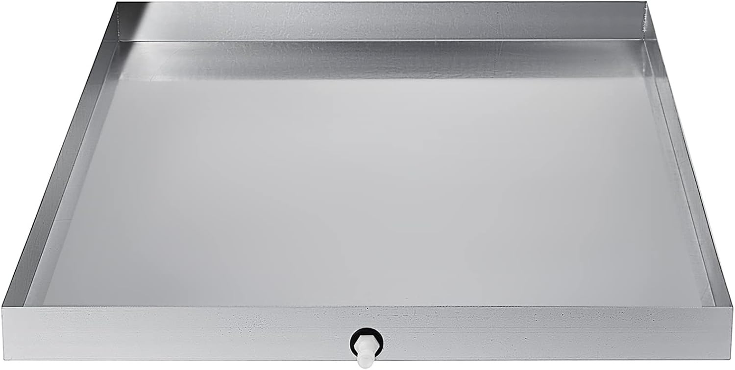 image:imageVEVOR 32 x 30 x 25 Inch Washing Machine Pan 18 GA Thickness 304 Stainless Steel Heavy Duty Compact Washer Drip Tray with Drain Hole amp Hose AdapterGalvanized Steel32 x 30 x 25 Inch
