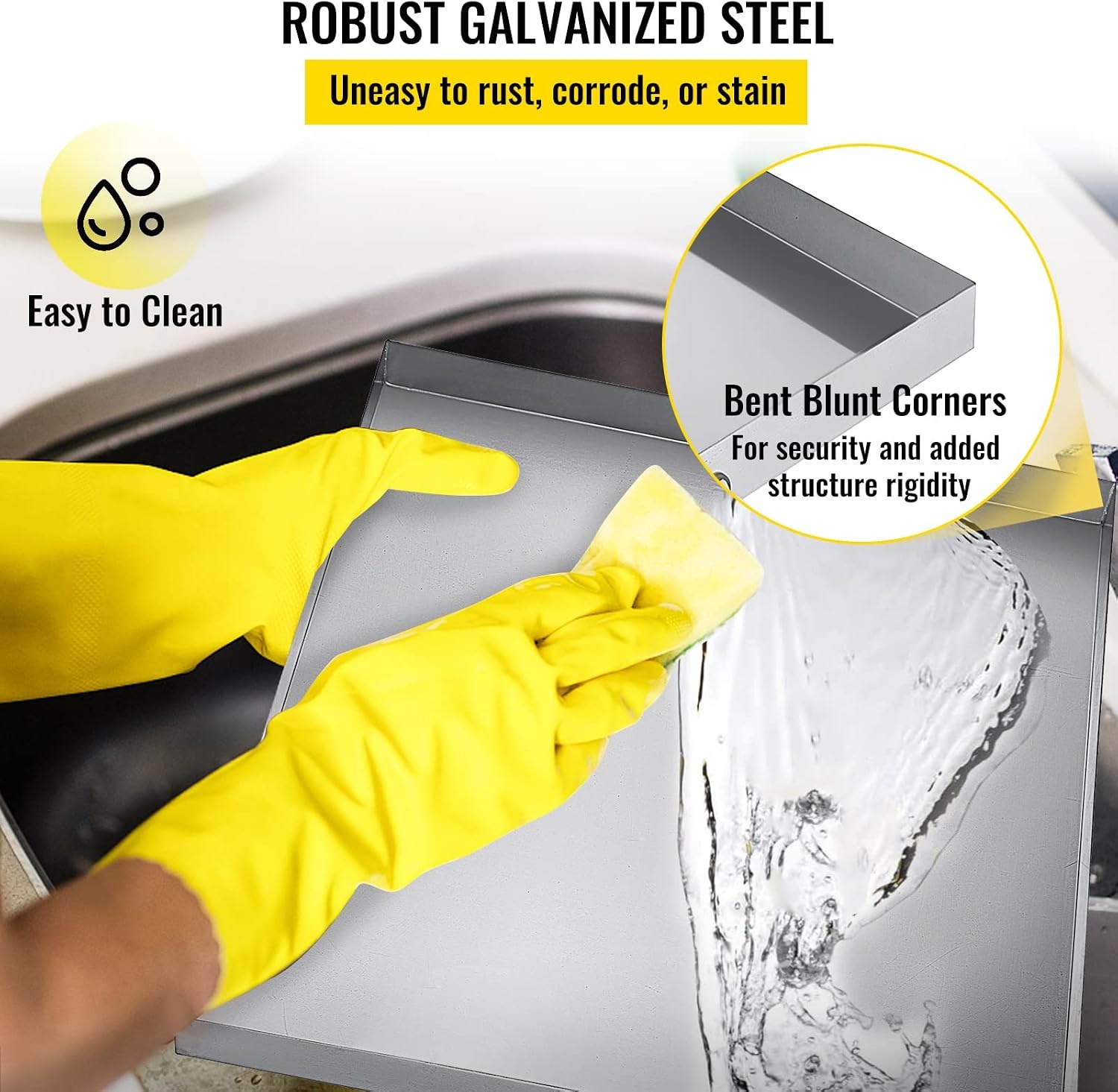 image:imageVEVOR 32 x 30 x 25 Inch Washing Machine Pan 18 GA Thickness 304 Stainless Steel Heavy Duty Compact Washer Drip Tray with Drain Hole amp Hose AdapterGalvanized Steel32 x 30 x 25 Inch