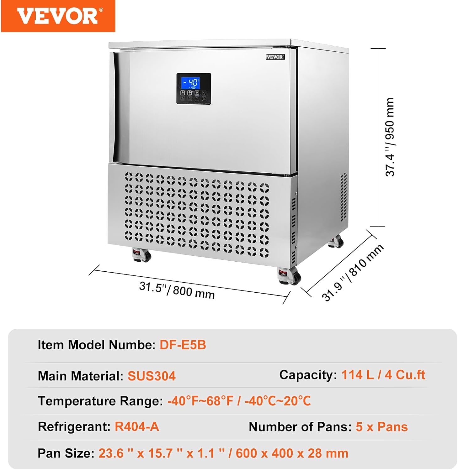 image:imageVEVOR 32L Blast Freezer 4 Trays Commercial Freezers Flashlt3168Fgt Mini Countertop Shock Frozen for Home 360 Fan Cooling Batch Freeze 304 Stainless Steel Blast Chiller for Seafood Ice Cream114L