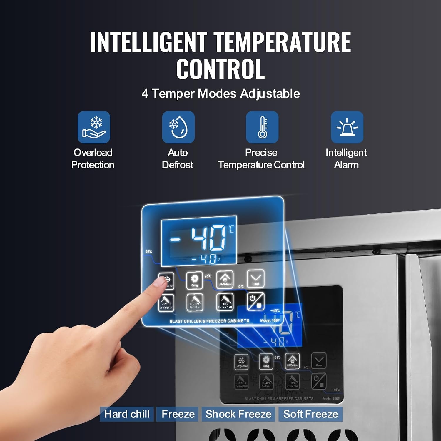 image:imageVEVOR 32L Blast Freezer 4 Trays Commercial Freezers Flashlt3168Fgt Mini Countertop Shock Frozen for Home 360 Fan Cooling Batch Freeze 304 Stainless Steel Blast Chiller for Seafood Ice Cream80L