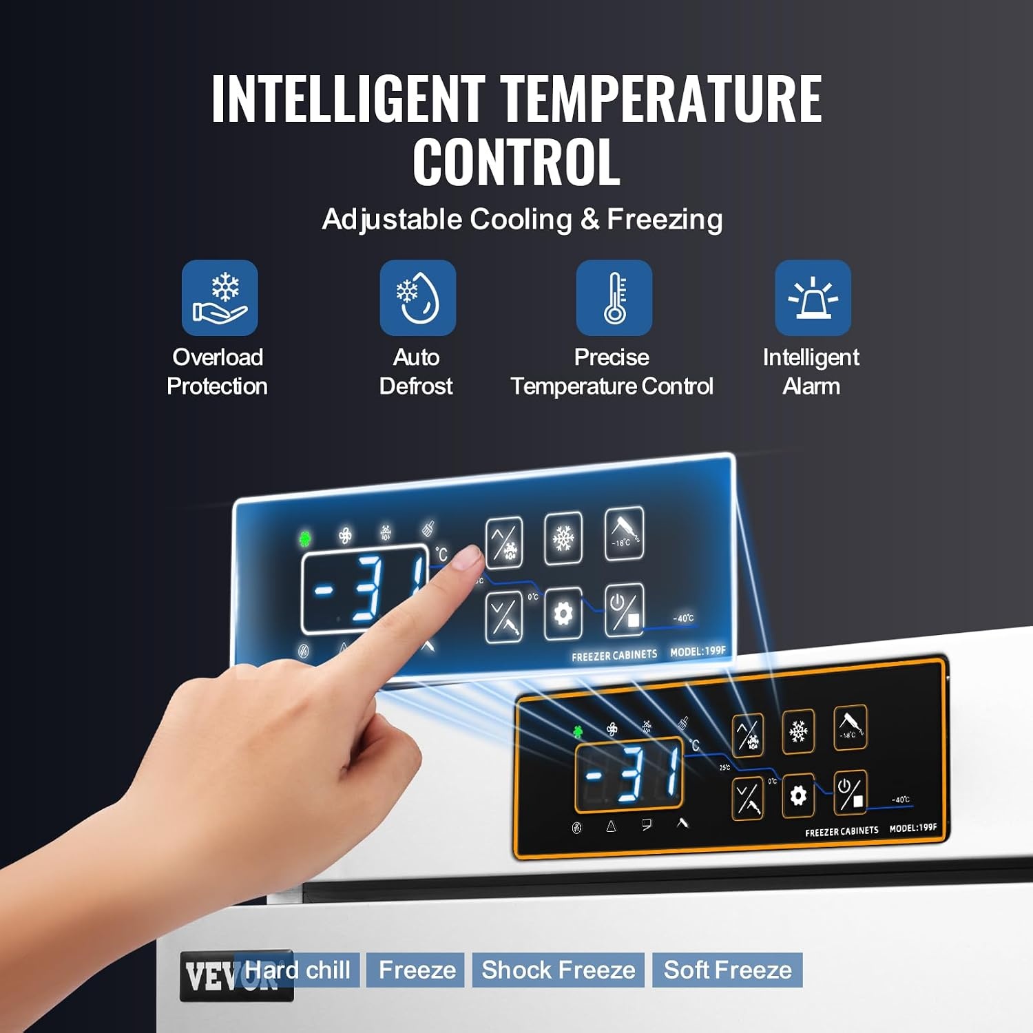 image:imageVEVOR 32L Blast Freezer 4 Trays Commercial Freezers Flashlt3168Fgt Mini Countertop Shock Frozen for Home 360 Fan Cooling Batch Freeze 304 Stainless Steel Blast Chiller for Seafood Ice Cream32L
