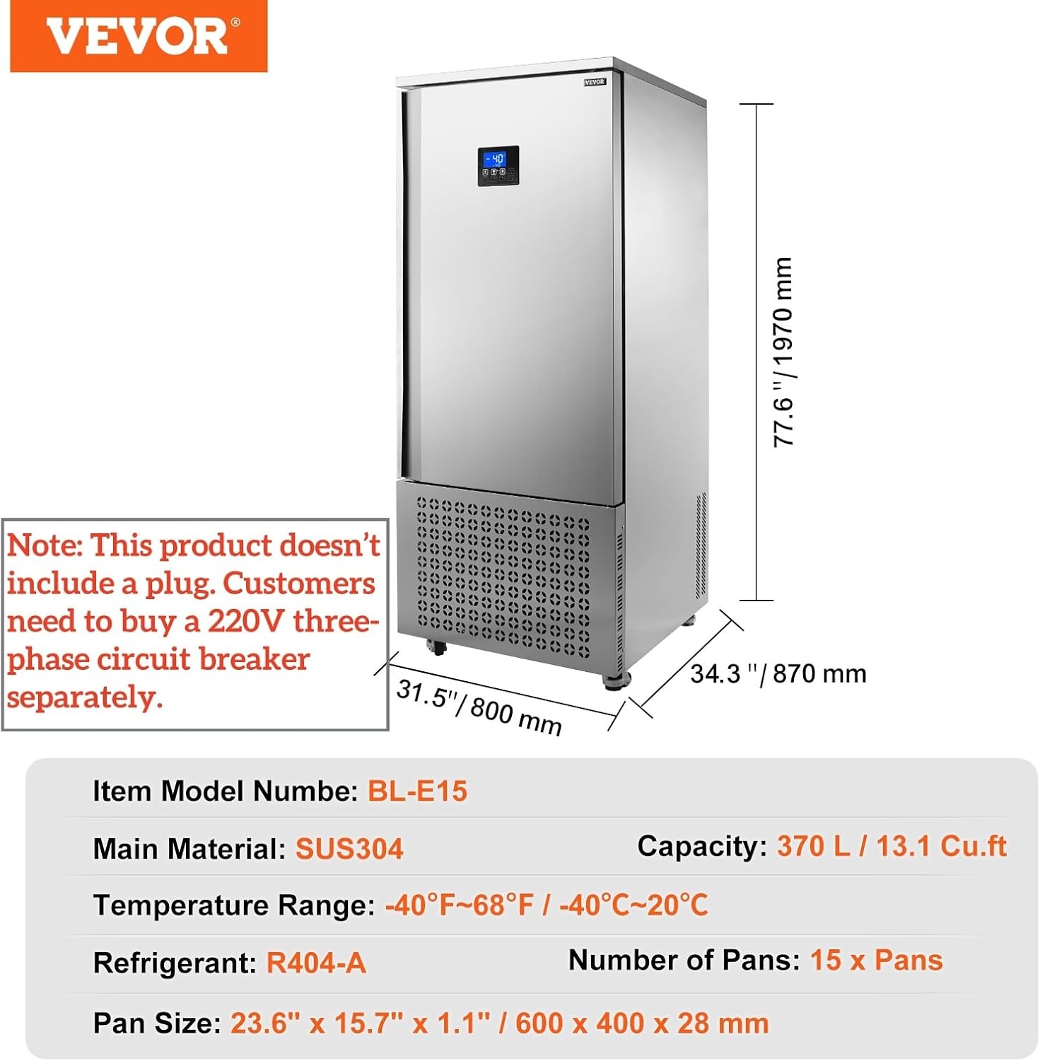 image:imageVEVOR 32L Blast Freezer 4 Trays Commercial Freezers Flashlt3168Fgt Mini Countertop Shock Frozen for Home 360 Fan Cooling Batch Freeze 304 Stainless Steel Blast Chiller for Seafood Ice Cream370L